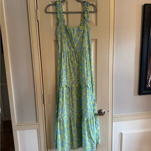 Sleeveless Floral Maxi Dress in Light Green & Blue